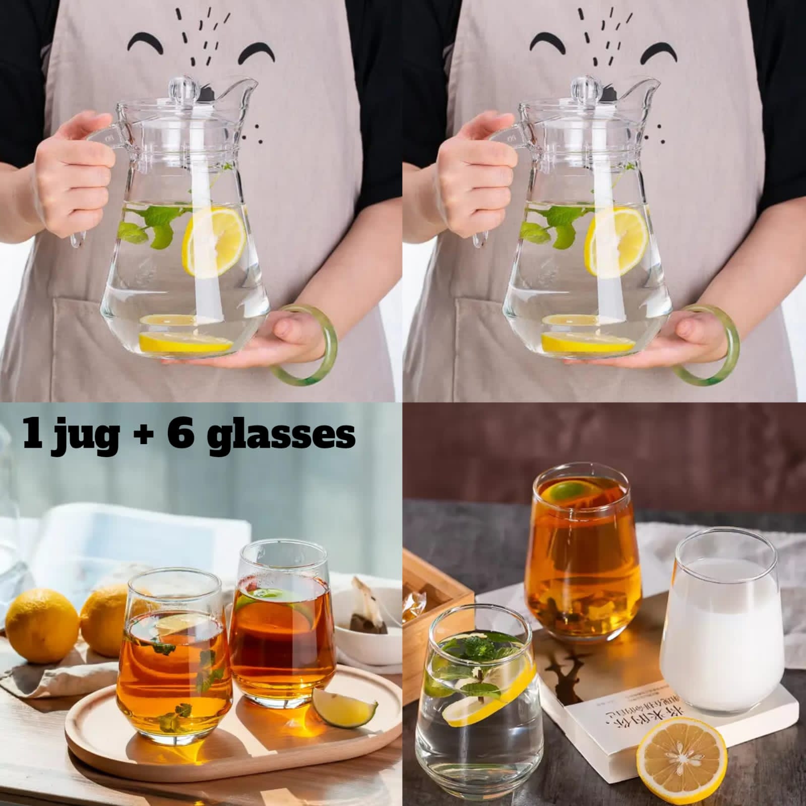 Elegant Glass Water Jug – 1.5L plus Free Set of 6 Hexa Glasses 1.5 litres heavy glass kitchen water/juice glass jar Made of eco-friendly food grade material, water bottle is 100% BPA FREE, non-toxic