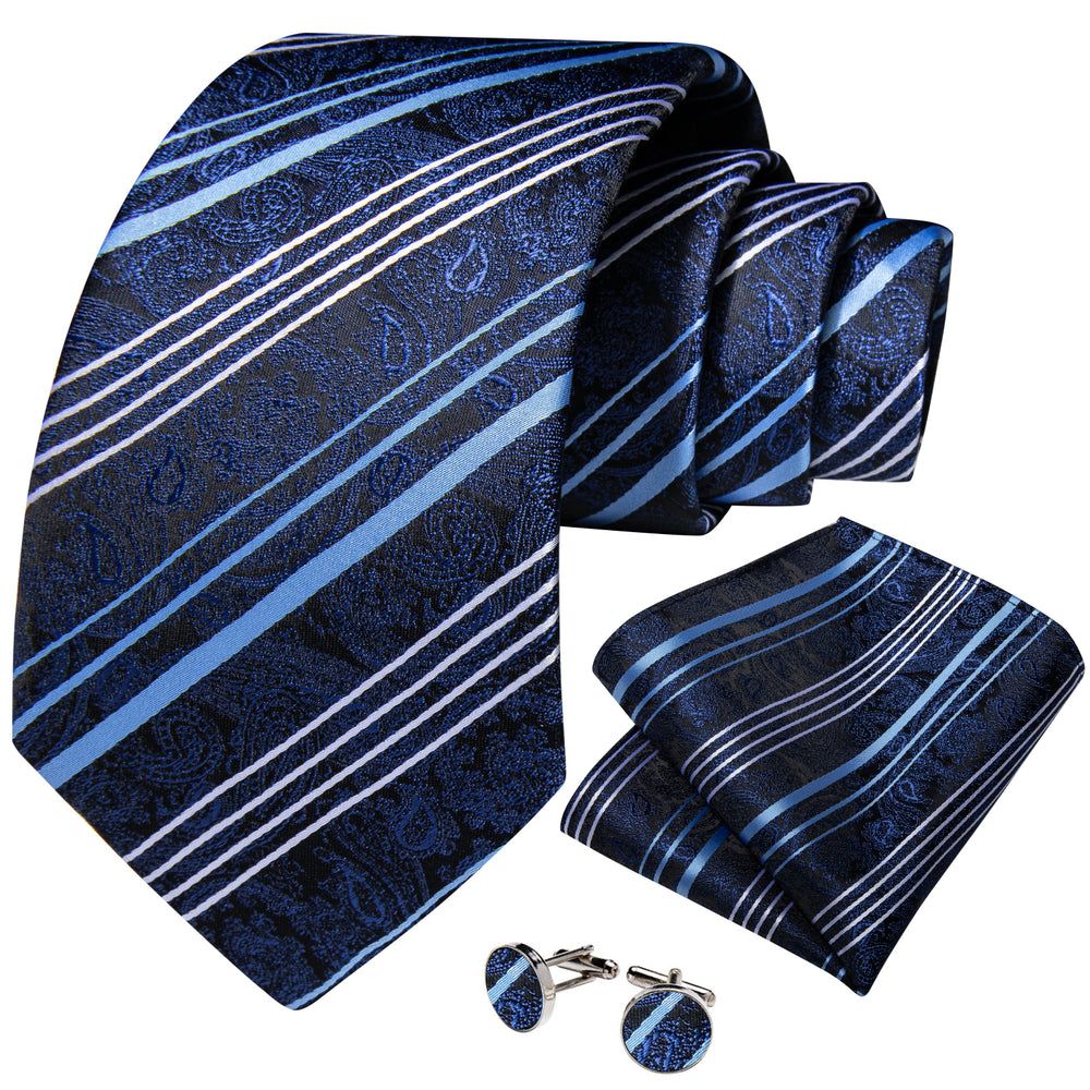 Blue and white striped necktie