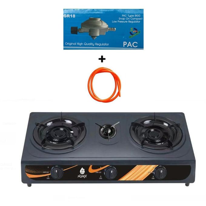 Nunix Auto Ignition Two Burner Gas Original Cooker Stove + Pipe + 6KG Regulator