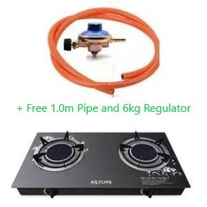 AILYONS Infrared 2 Burner Glass Top Gas Cooker - Infrared Double Burner + Free 6KG Regulator and Pipe