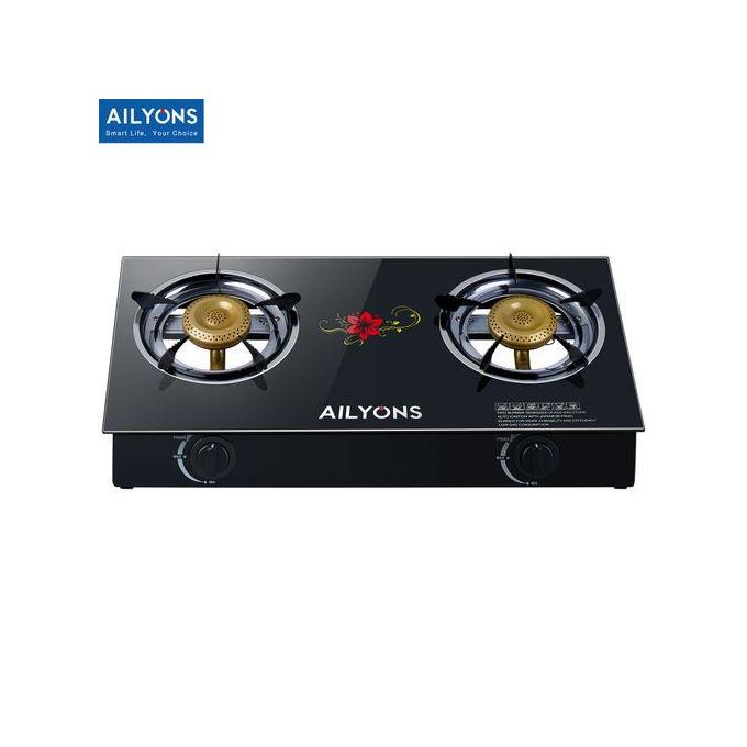 AILYONS GS014-4, 2 Burner Glass Top Gas Cooker & Double Burner, (1YR WRTY)