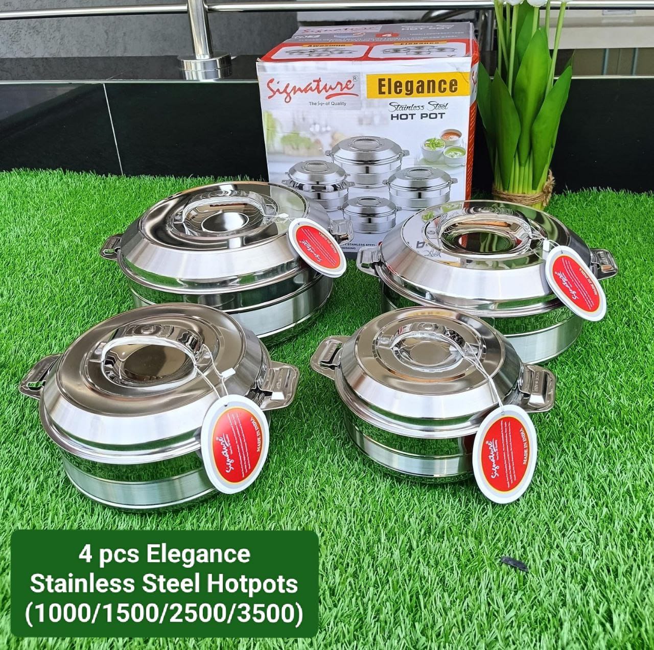 Elegance Stainless Steel Hotpots - 4pcs Set 1000ML, 1500ML, 2500ML and 3500ML