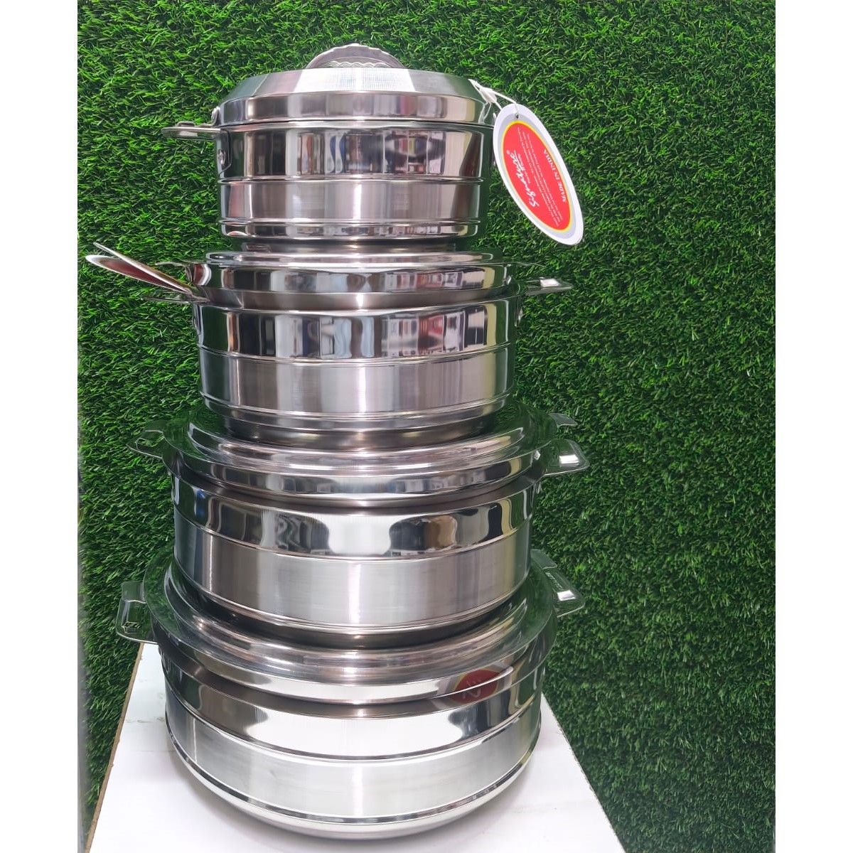 Elegance Stainless Steel Hotpots - 4pcs Set 1000ML, 1500ML, 2500ML and 3500ML