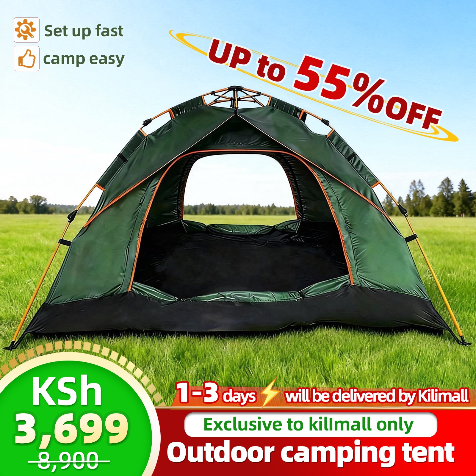 Exclusive Safari Instant Tent⛺️ | Double Doors & Panoramic Windows for Sun & Rain Protection