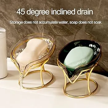 Bar Soap Holder Self Draining Soap Dish, Decorative Bathroom Soap Tray with Gold Iron Frame Creative Soap Box for Bathroom, Kitchen Sink Home Gift