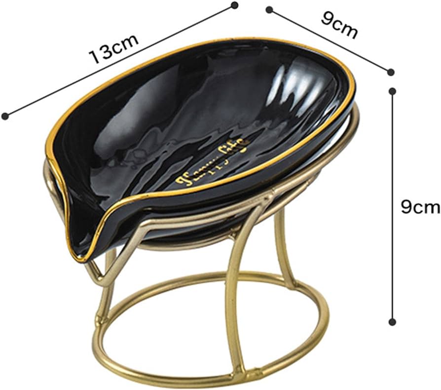 Bar Soap Holder Self Draining Soap Dish, Decorative Bathroom Soap Tray with Gold Iron Frame Creative Soap Box for Bathroom, Kitchen Sink Home Gift