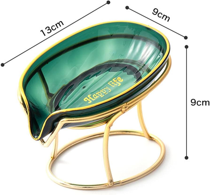 Bar Soap Holder Self Draining Soap Dish, Decorative Bathroom Soap Tray with Gold Iron Frame Creative Soap Box for Bathroom, Kitchen Sink Home Gift