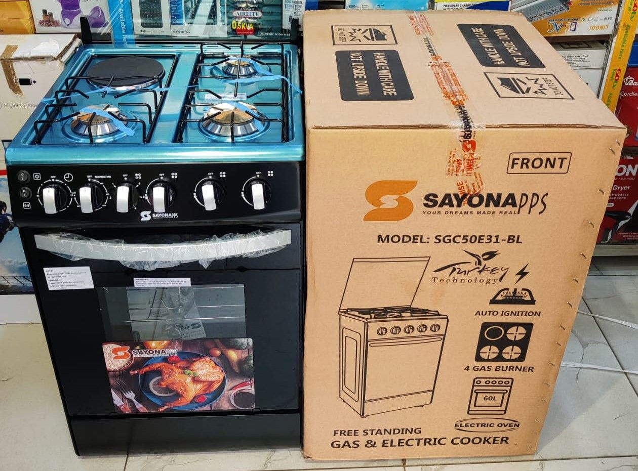 SAYONA 50*50, 3G+1E, Electric Oven, Standing Cooker - Black (1 YR WRTY)