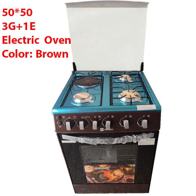 Sayona Standing Gas Cooker (3G+1E), 50*50 With Electric Oven - Brown (1 YR WRTY)