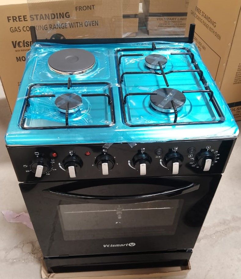 VOLSMART 60*60, 3 Gas Jet Pool Burners + 1 Rapid Plate, Free Standing Cooker with Electric Oven
