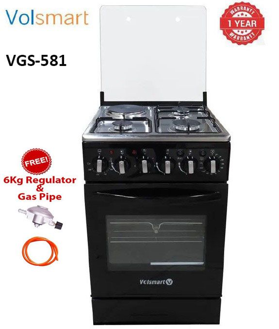 VOLSMART 50 by 55, 3 Gas Jet Pool Burners + 1 Rapid Plate Standing Cooker with Electric Oven