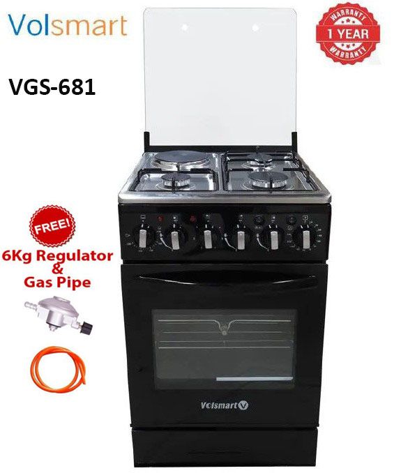 VOLSMART 60 by 55, 3 Gas Jet Pool Burners + 1 Rapid Plate Standing Cooker with Electric Oven