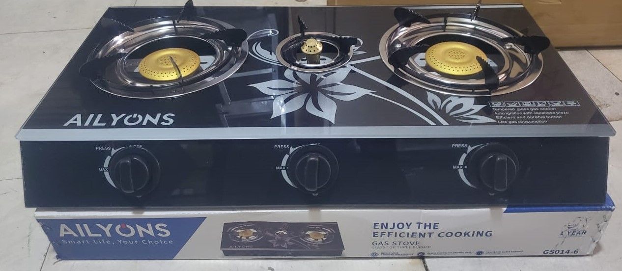 AILYONS GS014-6, 3  Burner Glass Top Gas Cooker