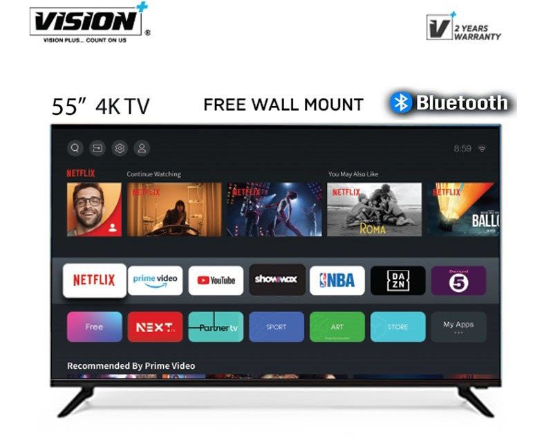 Vision Plus VP8855KV - 55 Inch, UHD Smart  Vidaa OS TV (2YRS WRTY)