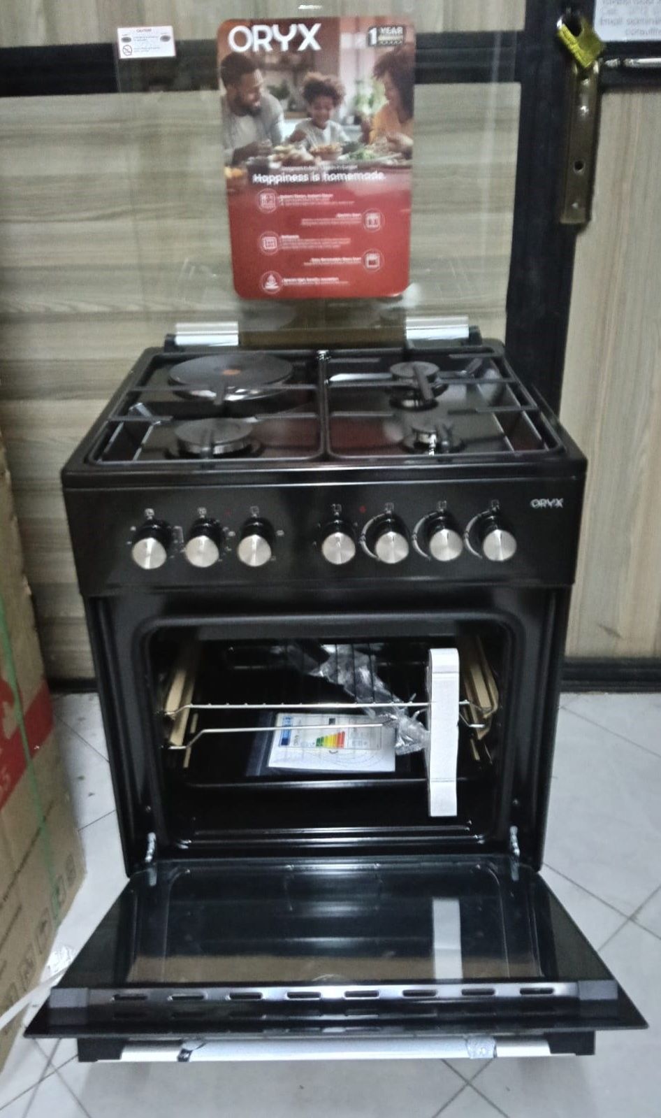 ORYX (Formerly MIKA) 60cm*60cm, 3 Gas Jet Burners + 1 Rapid Plate, Electric Oven Standing Cooker (1 YR WRTY)