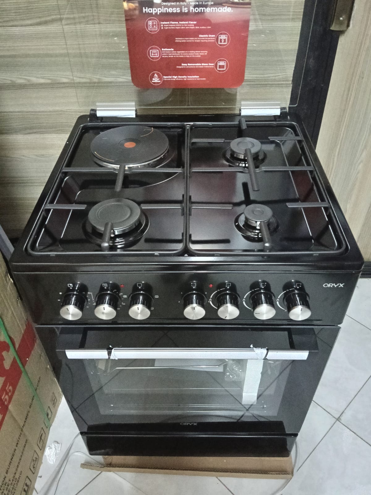 ORYX (Formerly MIKA) 60cm*60cm, 3 Gas Jet Burners + 1 Rapid Plate, Electric Oven Standing Cooker (1 YR WRTY)