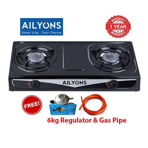 HOT PRICE! AILYONS GS013 Gas Cooker Stainless Steel Double Burner (1YR WRTY)