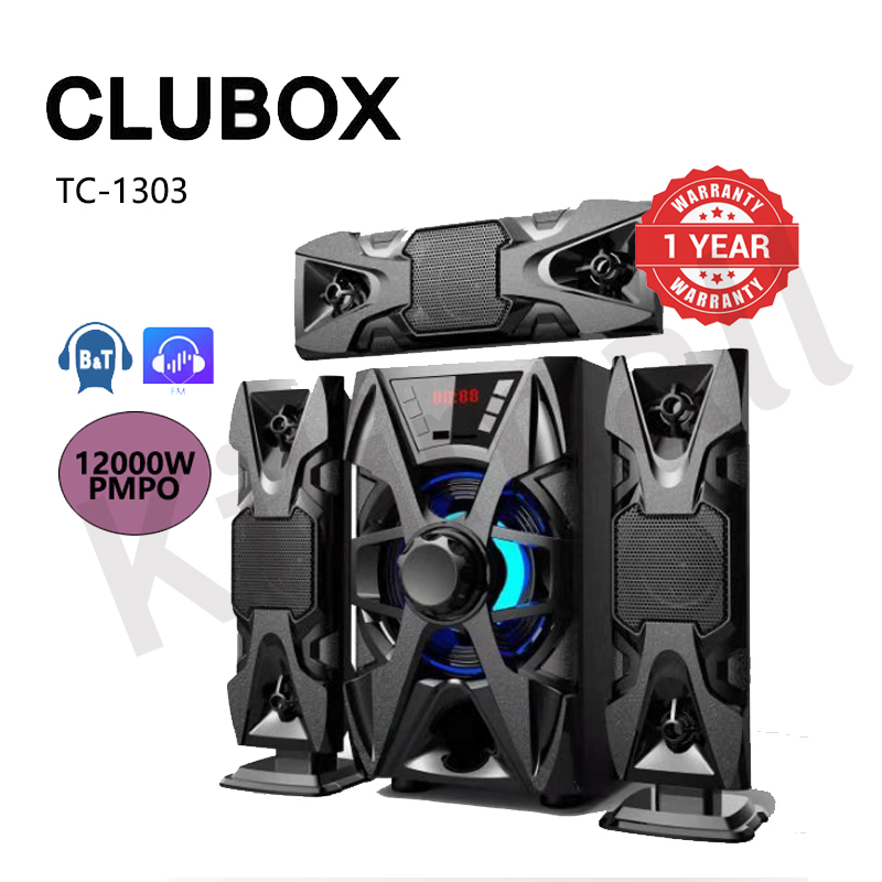 CLUBOX 3.1CH X-Base Woofer HI-FI BT Speaker Systems AC/DC Subwoofer Home Audio System 12000W with Remote Control Bluetooth FM USB SD TC-1303