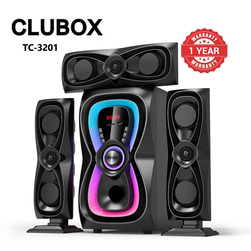 CLUBOX 3.1CH X-Base Woofer HI-FI BT Speaker Systems AC/DC Subwoofer Home Audio System 12000W with Remote Control Bluetooth FM USB SD TC-3201