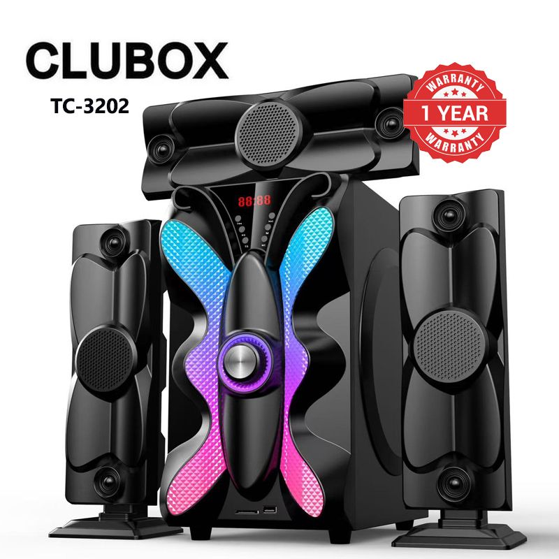 (Clearance Sale!)CLUBOX 3.1CH X-Base Woofer HI-FI BT Speaker Systems AC/DC Subwoofer Home Audio System 12000W with Remote Control Bluetooth FM USB SD TC-3202