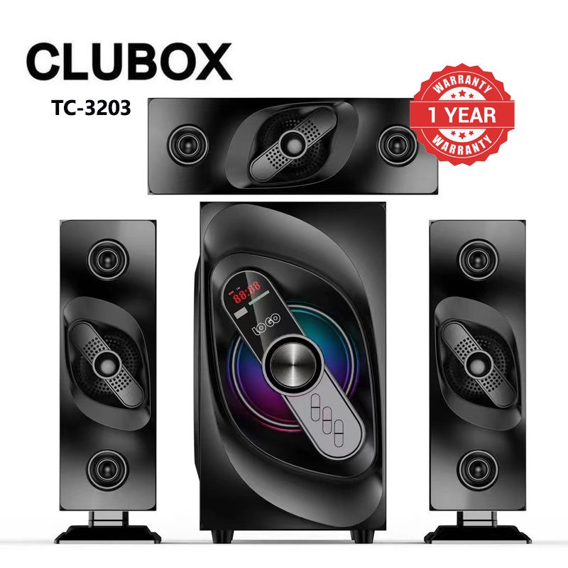 CLUBOX 3.1CH X-Base Woofer HI-FI BT Speaker Systems AC/DC Subwoofer Home Audio System 12000W with Remote Control Bluetooth FM USB SD TC-3203