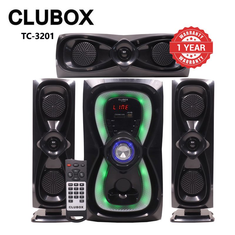 CLUBOX 3.1CH X-Base Woofer HI-FI BT Speaker Systems AC/DC Subwoofer Home Audio System 12000W with Remote Control Bluetooth FM USB SD TC-3201