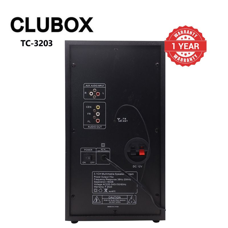 CLUBOX 3.1CH X-Base Woofer HI-FI BT Speaker Systems AC/DC Subwoofer Home Audio System 12000W with Remote Control Bluetooth FM USB SD TC-3203