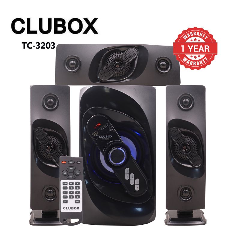 CLUBOX 3.1CH X-Base Woofer HI-FI BT Speaker Systems AC/DC Subwoofer Home Audio System 12000W with Remote Control Bluetooth FM USB SD TC-3203