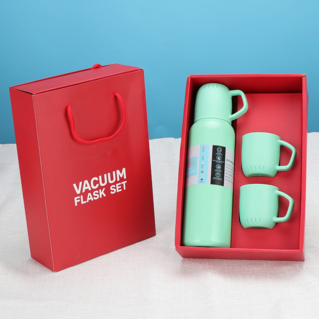 Red Gift Box Set: 450ml Thermo Cup + 3 Cups