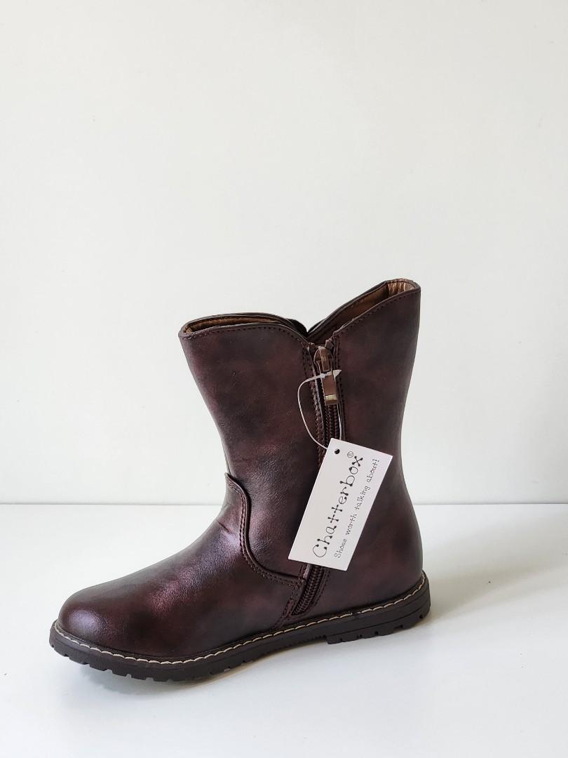 Girls Kids Mid-Calf Faux Leather Metallic Burgundy Boots