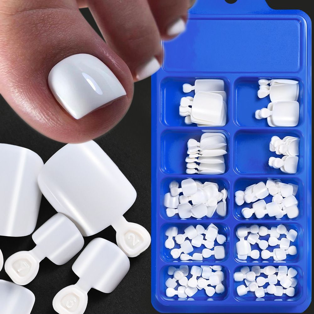 100 Pcs New white wearable toe nail art nail chip boxed 100 pieces full coverage pure color short toe nail tips