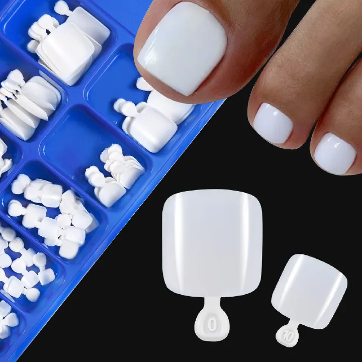 100 Pcs New white wearable toe nail art nail chip boxed 100 pieces full coverage pure color short toe nail tips