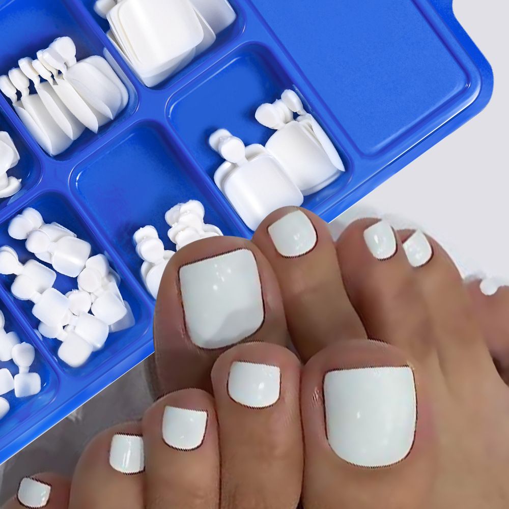 100 Pcs New white wearable toe nail art nail chip boxed 100 pieces full coverage pure color short toe nail tips