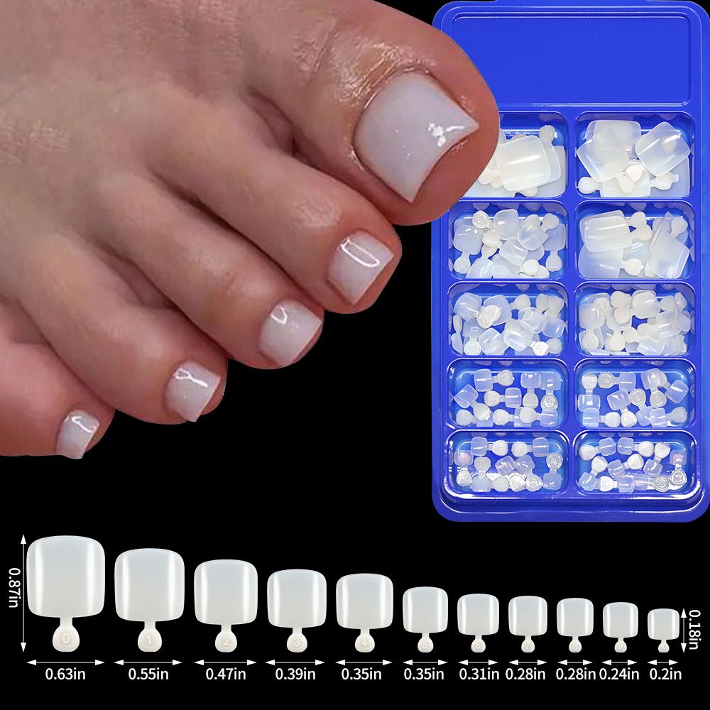 100 Pcs New white wearable toe nail art nail chip boxed 100 pieces full coverage pure color short toe nail tips