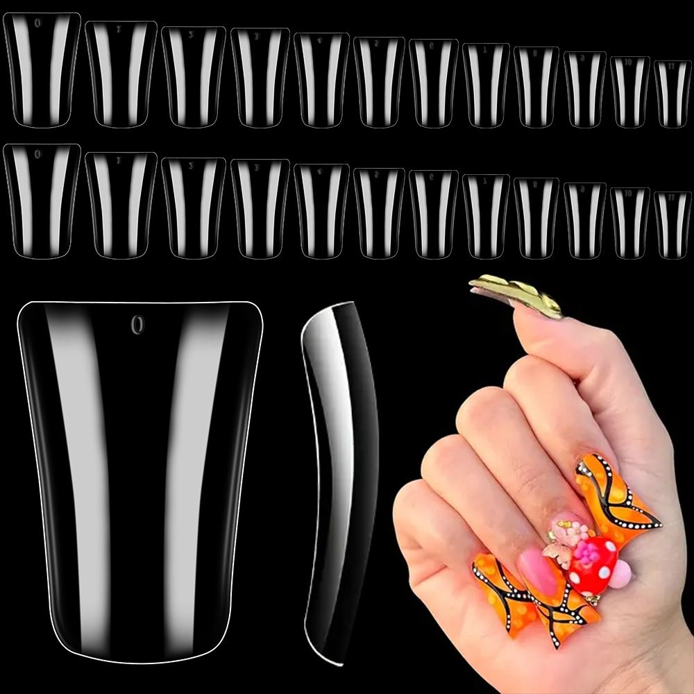 120 pieces of transparent duckbill nails  full-coverage nail art  irregular nails  popular in Europe and America  fan-shaped duckbill nails  artificial nails