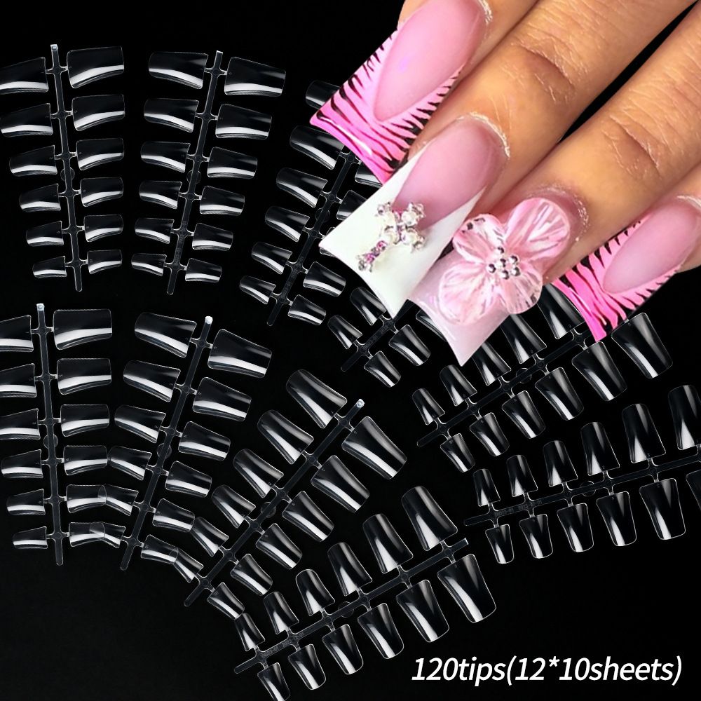 120 pieces of transparent duckbill nails  full-coverage nail art  irregular nails  popular in Europe and America  fan-shaped duckbill nails  artificial nails