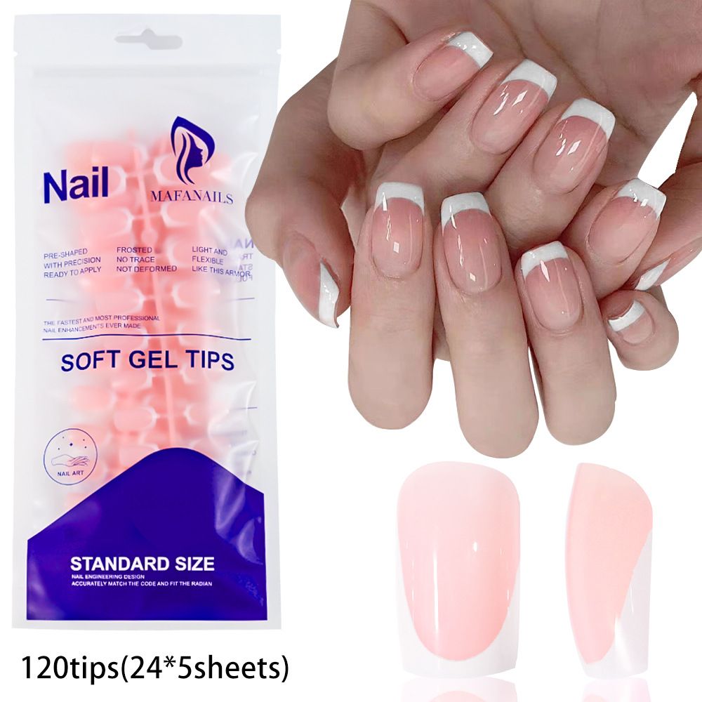 120 pieces of French white edged pink wearing party A's short high-end nail art nail pieces, detachable bag for fake nails