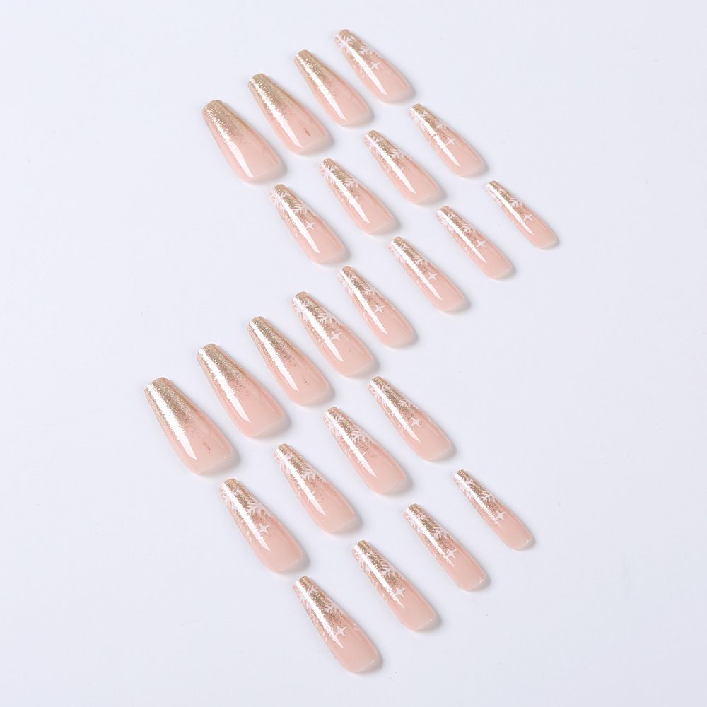 24 piece set of Christmas glitter snowflake nail art pieces, nude color, medium to long, wearable, sweet and cool, spicy girl, detachable fake nails