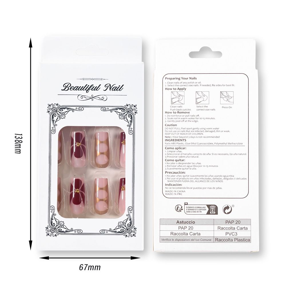24 Pcs Popular French style wearable nail with European and American printed gold round beads embellished with 24 pieces