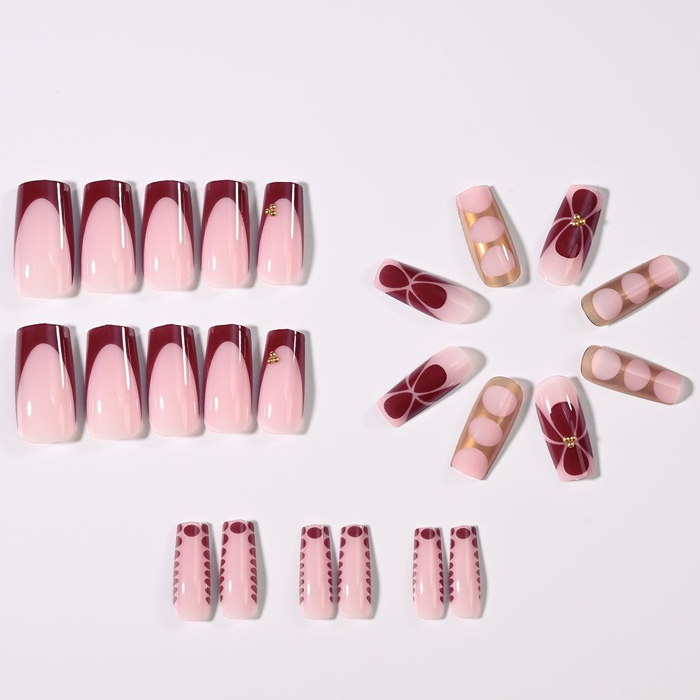 24 Pcs Popular French style wearable nail with European and American printed gold round beads embellished with 24 pieces