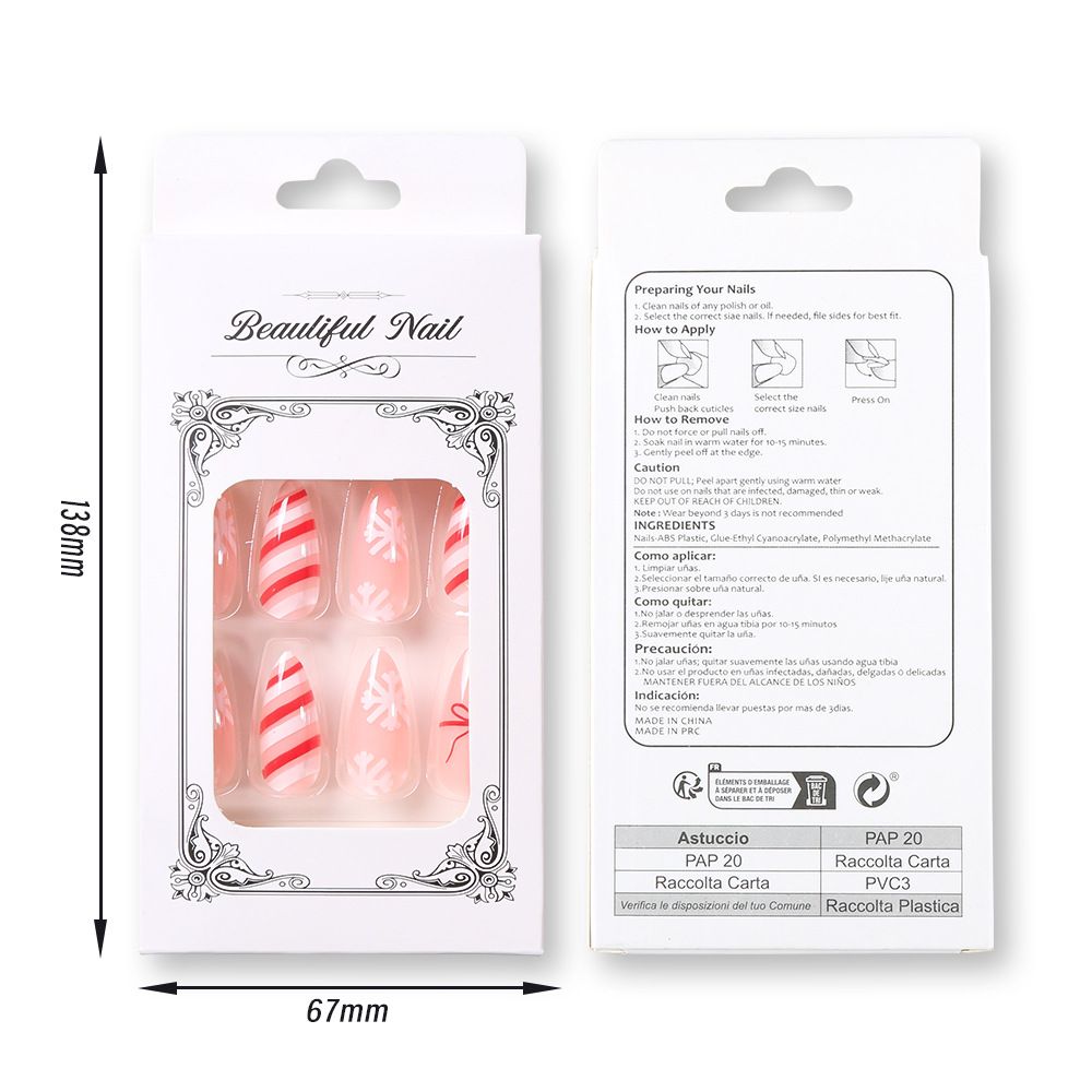 24 Pcs Christmas 24-piece red French bow tie striped short almond nail Christmas hat detachable nail art piece view 8