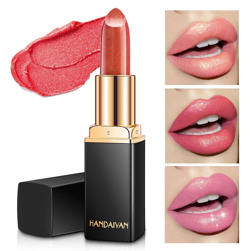 1 Pcs Temperature-changing lipstick  HANDAIYAN nine-color lipstick Mermaid Princess Shiny metal Pearlescent gold Changing color lipstick