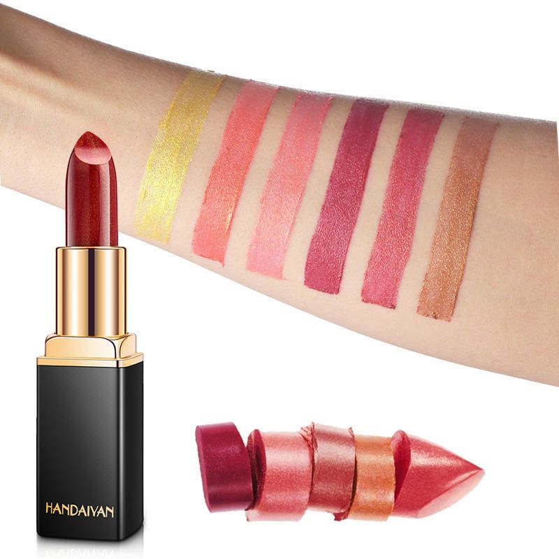 1 Pcs Temperature-changing lipstick  HANDAIYAN nine-color lipstick Mermaid Princess Shiny metal Pearlescent gold Changing color lipstick view 2