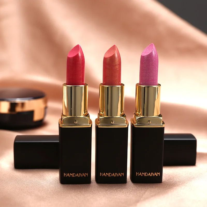 1 Pcs Temperature-changing lipstick  HANDAIYAN nine-color lipstick Mermaid Princess Shiny metal Pearlescent gold Changing color lipstick view 6