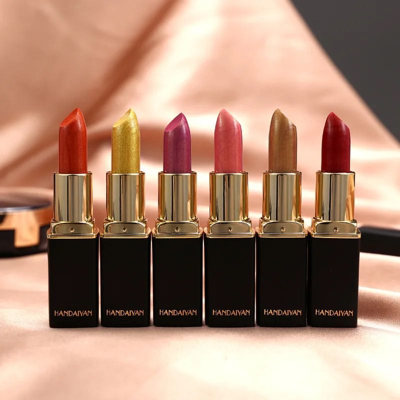1 Pcs Temperature-changing lipstick  HANDAIYAN nine-color lipstick Mermaid Princess Shiny metal Pearlescent gold Changing color lipstick view 9
