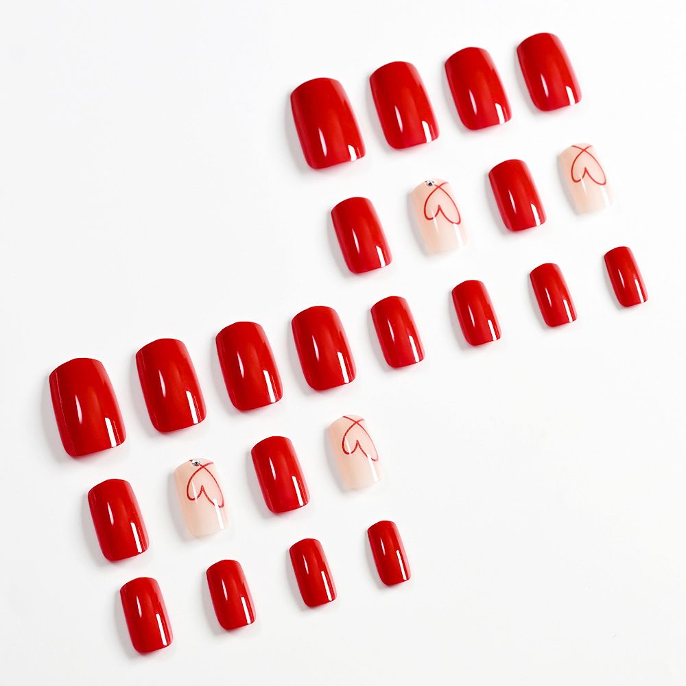 24 pieces of high-quality, red heart-shaped, minimalist, elegant, skin-toning nail art, removable nail art stickers
