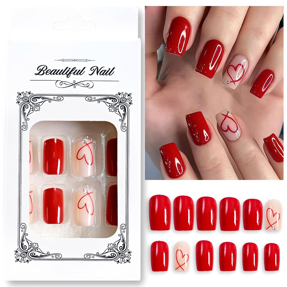 24 pieces of high-quality, red heart-shaped, minimalist, elegant, skin-toning nail art, removable nail art stickers