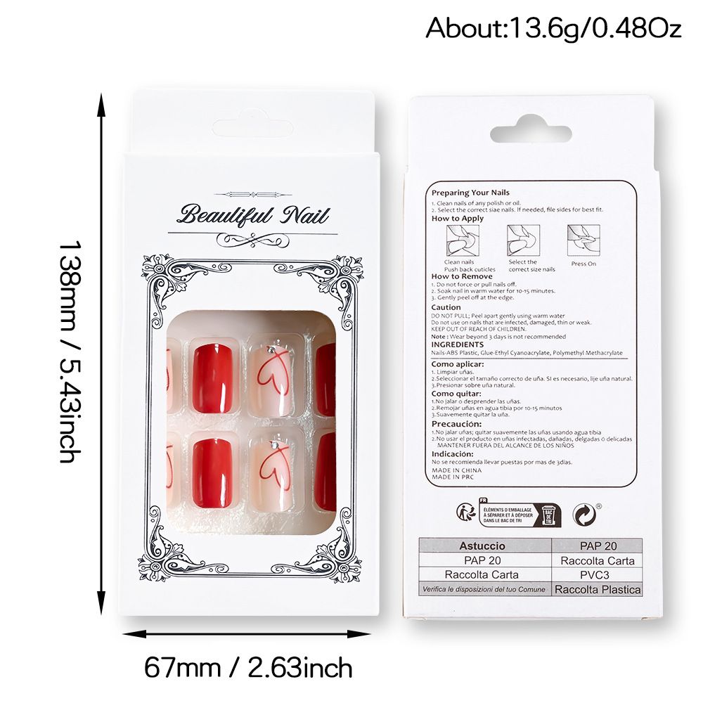24 pieces of high-quality, red heart-shaped, minimalist, elegant, skin-toning nail art, removable nail art stickers