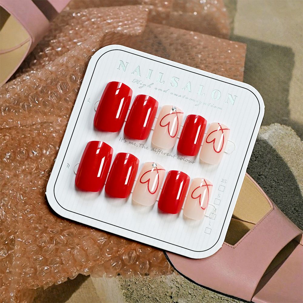 24 pieces of high-quality, red heart-shaped, minimalist, elegant, skin-toning nail art, removable nail art stickers