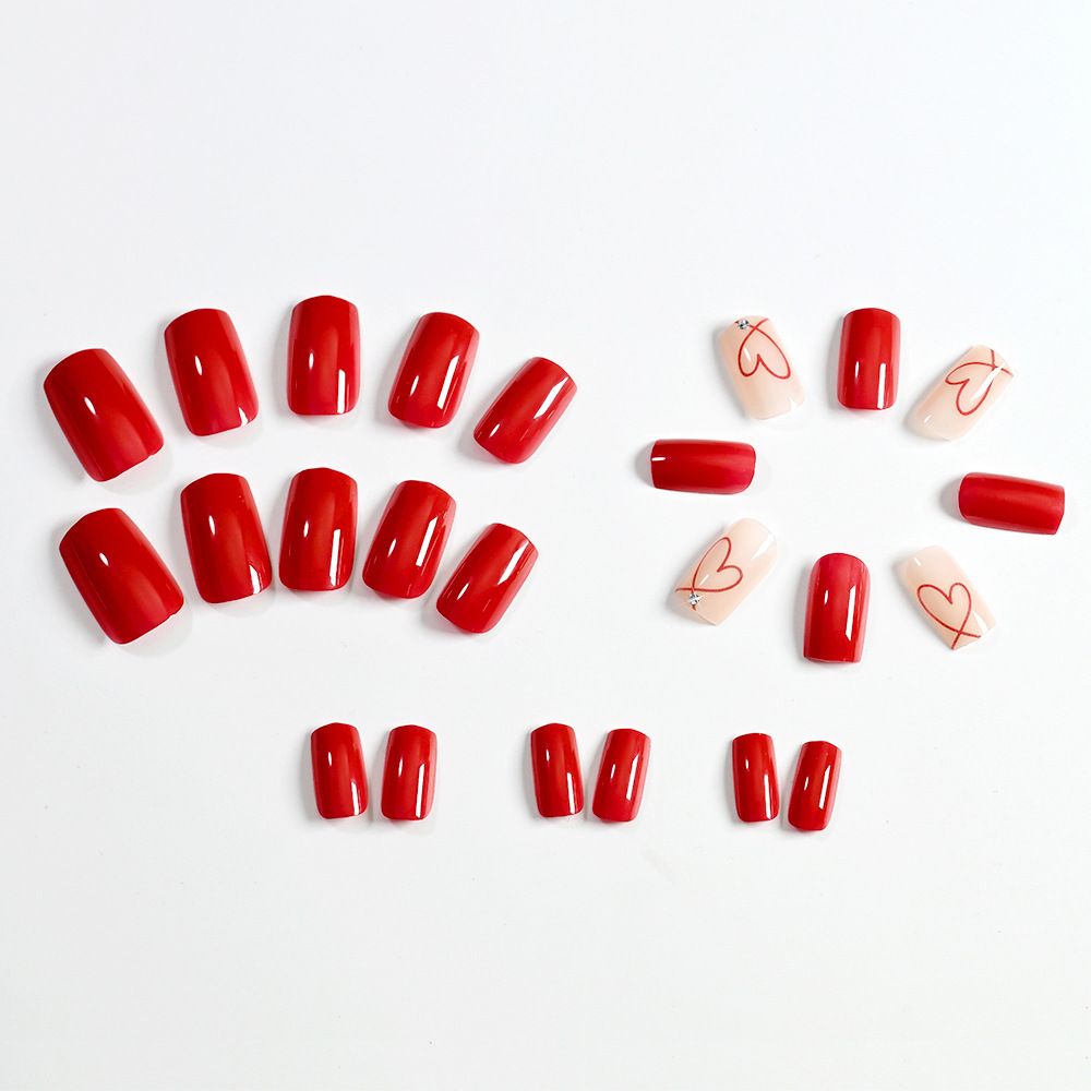 24 pieces of high-quality, red heart-shaped, minimalist, elegant, skin-toning nail art, removable nail art stickers